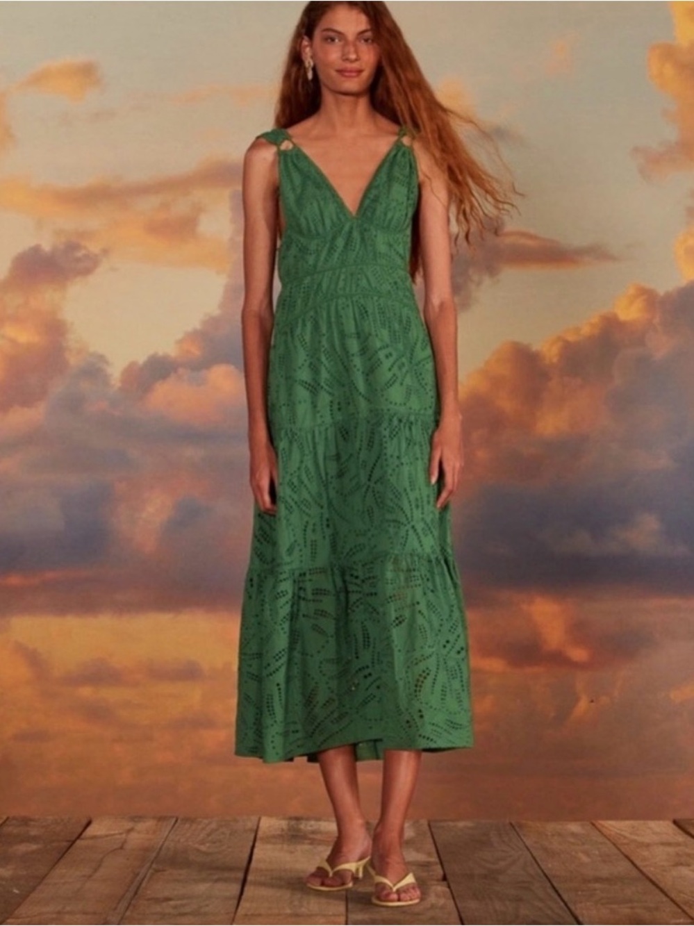Farm Rio Monstera Midi Maxi eyelet dress